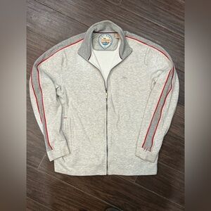 Tommy Bahama Light Gray Zip-Up Sweater with Red Stripes